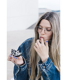   Young Woman, Eating, Enjoy, Donut