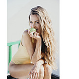   Young Woman, Eating, Summer, Apple