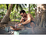   Man, Tropical, Grill, Outdoor, Barbecue