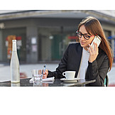   Business Woman, Sidewalk Cafe, On The Phone, Note Pad