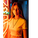   Young Woman, Nightlife, Neon Light