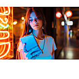   Young Woman, Nightlife, Mobile Communication, Smart Phone