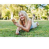   Young Woman, Mobile Communication, Park, Summer, Relax