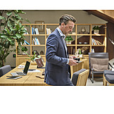   Businessman, Office, Pensive, Coffee, Coffee Time, Concentrated