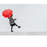   Young Woman, Umbrella, Balance
