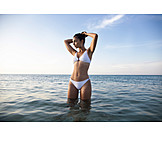   Young Woman, Sea, Beach Holiday
