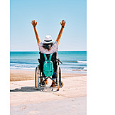   Strand, Meer, Gehbehindert, Jubel, Rollstuhlfahrerin