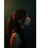   Young Woman, Side View, Light Beam