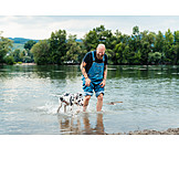   Man, Lake, Walk, Dog
