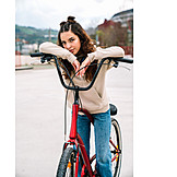   Young Woman, Leisure, Bicycle, Jeans, Cool, Style