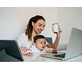   Baby, Mother, Smiling, Homeoffice