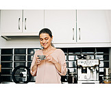   Woman, Smiling, Coffee, Kitchen