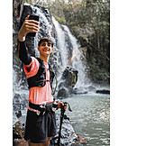   Waterfall, Hiking, Hiker, Selfie