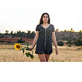  Young Woman, Summer, Sunflower, Dress