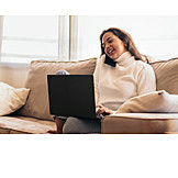  Woman, Smiling, Home, Laptop, On The Phone, Home Office