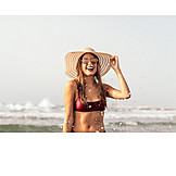   Young Woman, Sea, Summer, Sunglasses, Fun, Bikini, Beach Holiday