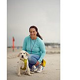   Woman, Beach, Walk, Puppy Dogs