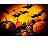   Pumpkin, Halloween, Scary, Bat