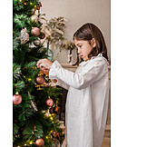   Girl, Decorate, Christmas Tree