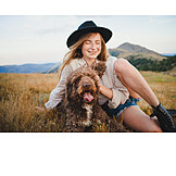   Young Woman, Happy, Nature, Dog