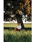   Young Woman, Landscape, Tree, Retro, Apple Harvest