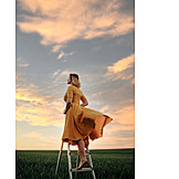   Young Woman, Field, Summer, Freedom, Aspiration, Ladder