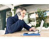   Businessman, Mobile Communication, Laptop, On The Phone, Internet