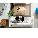   Topview, Laptop, Internet, Online, Living Room