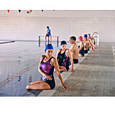   Group, Exercise, Warming Up, Pool Edge, Aquafitness