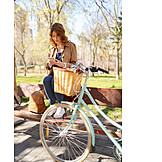   Woman, Park, Spring, Bench, Online