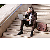   Businessman, Sitting, Laptop, Mobil, Stairs