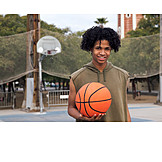   Lächeln, Urban, Basketball, Basketballplatz, Person Of Color