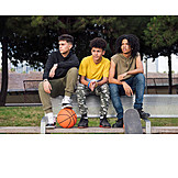   Sitzbank, Freunde, Skateboard, Basketball