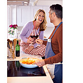   Couple, Love, Fun, Cooking, Kitchen, Meal, Red Wine