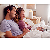   Couple, Embracing, Laptop, Online, Bedroom