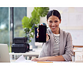   Smiling, Office, Showing, Workplace, Smart Phone