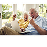   Home, Online, Ecstatic, Older Couple