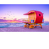   Sonnenuntergang, Strand, Rettungsturm, Miami Beach