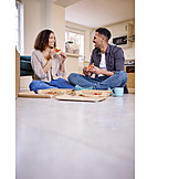   Couple, Happy, Eating, Pizza, New Home