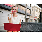   Laptop, On The Phone, Bench, Mobil, Businesswoman
