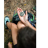   Holding, Hand, Compass, Hiking, Hiker