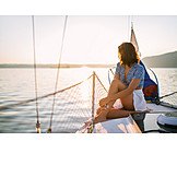   Young Woman, Sea, Summer, Vacation, Evening, Sailing