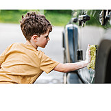   Boy, Car, Sponge, Lather, Car Wash