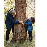   Grandfather, Embracing, Tree, Granddaughter