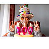   Seniorin, Glücklich, Geburtstag, 100, Cool