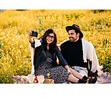   Paar, Glücklich, Picknick, Selfie