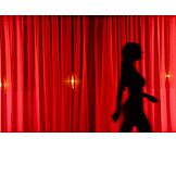   Woman, Shadow, Red, Curtain, Mysterious
