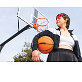   Young Woman, Cool, Urban, Style, Basketball, Basketball Court