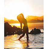   Woman, Naked, Sunset, Sea, Silhouette, Sensual